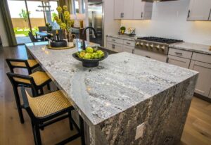 Marble island in a newly remodeled kitchen