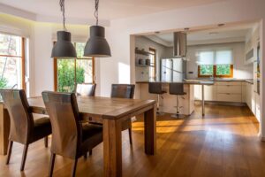 A dining room with a table and chairs in a Scottsdale home